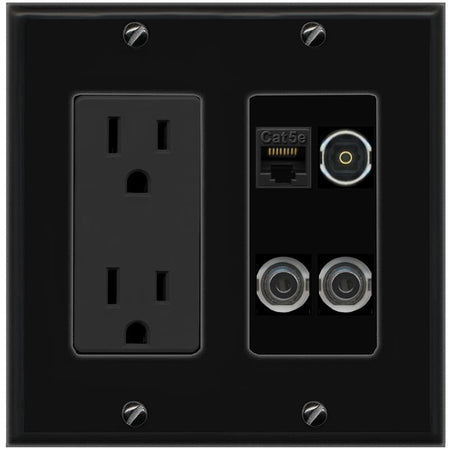 2 3.5mm CAT5E TOSLINK Wall Plate [Black]