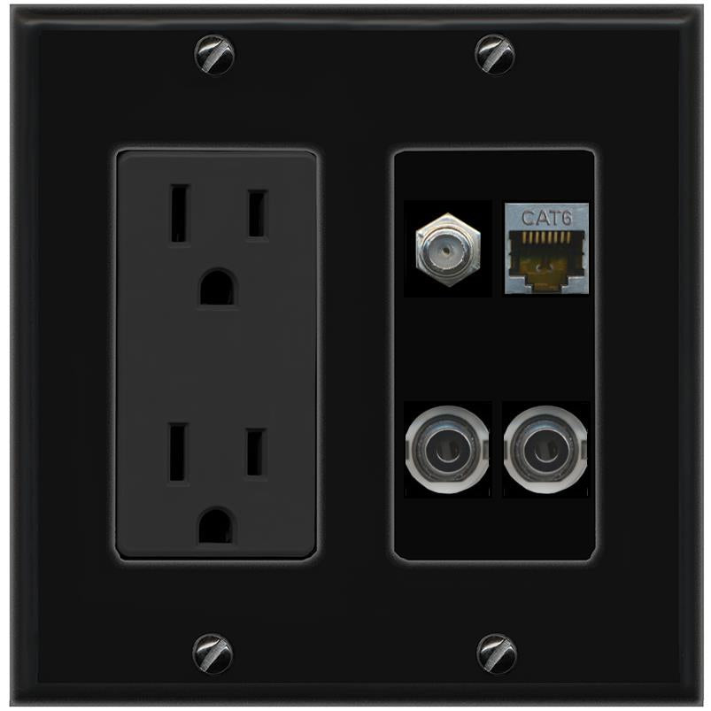 2 3.5mm CAT6-SHIELDED COAX Wall Plate [Black]
