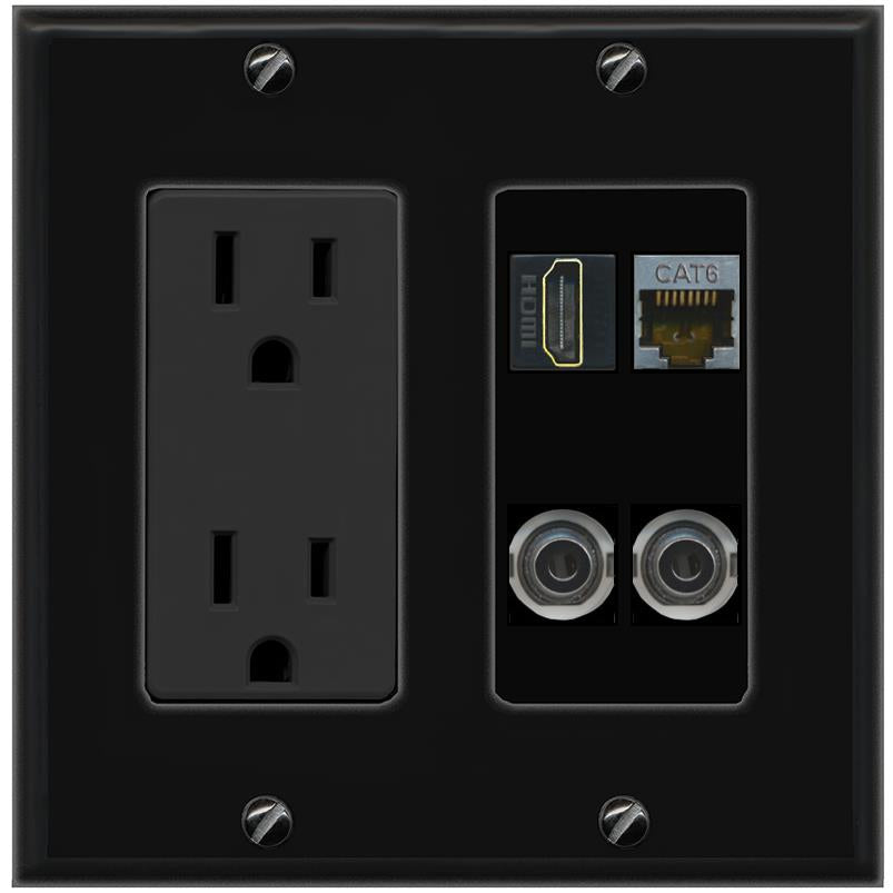 2 3.5mm CAT6-SHIELDED HDMI Wall Plate [Black]