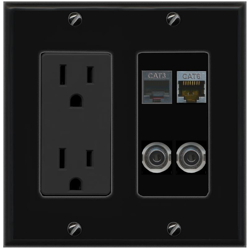 2 3.5mm CAT6-SHIELDED PHONE Wall Plate [Black]
