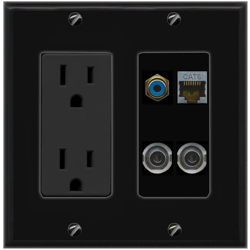 2 3.5mm CAT6-SHIELDED RCA-BLUE Wall Plate [Black]
