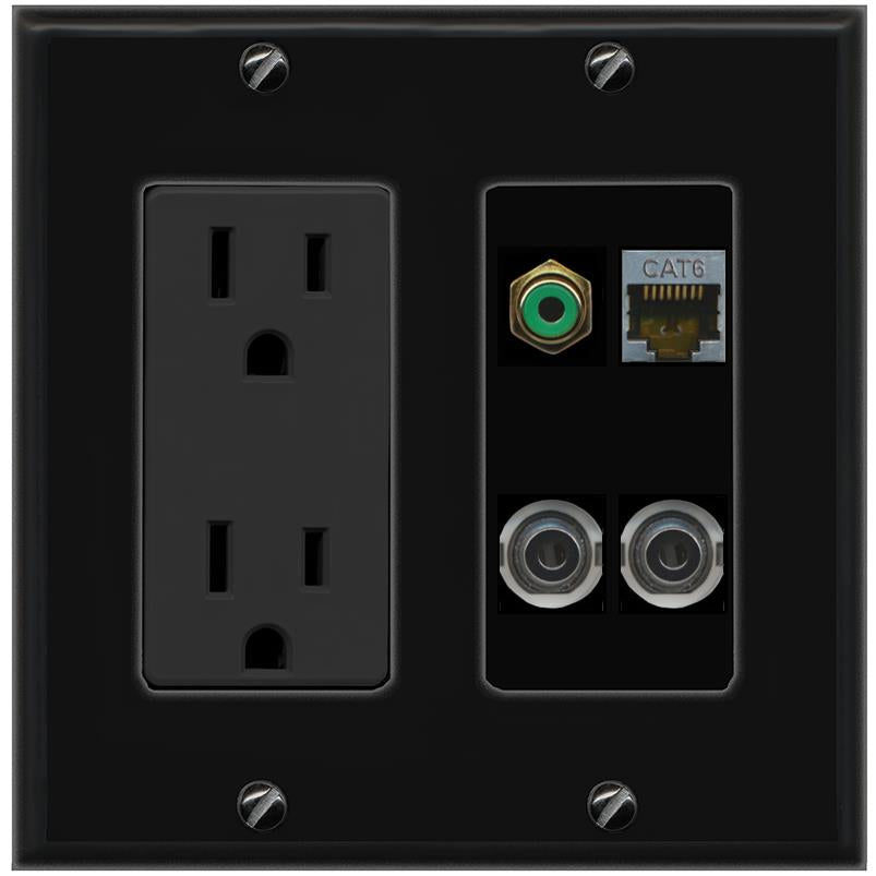 2 3.5mm CAT6-SHIELDED RCA-GREEN Wall Plate [Black]