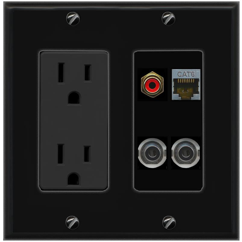 2 3.5mm CAT6-SHIELDED RCA-RED Wall Plate [Black]