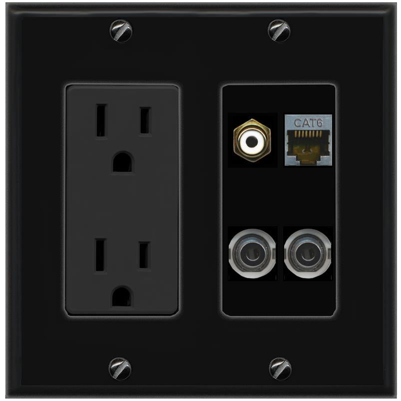 2 3.5mm CAT6-SHIELDED RCA-WHITE Wall Plate [Black]