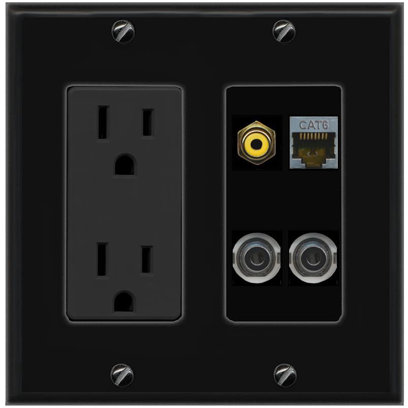 2 3.5mm CAT6-SHIELDED RCA-YELLOW Wall Plate [Black]