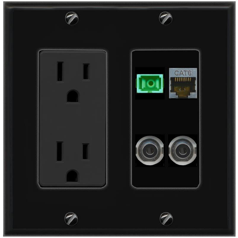 2 3.5mm CAT6-SHIELDED SC-APC-SX Wall Plate [Black]