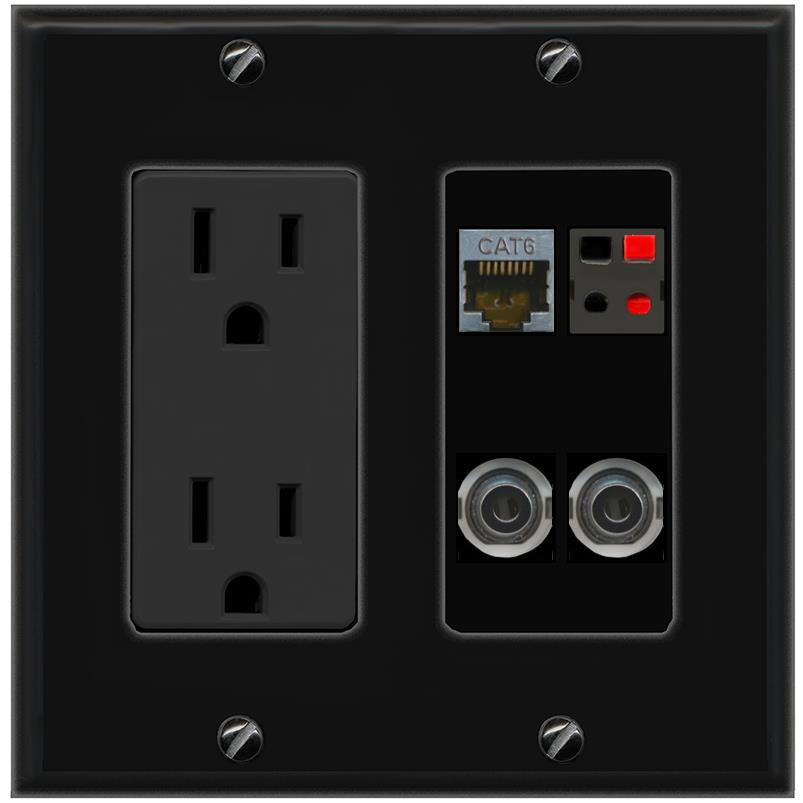 2 3.5mm CAT6-SHIELDED SPEAKER Wall Plate [Black]