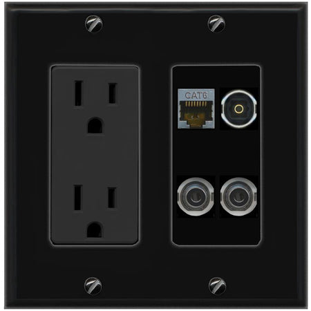 2 3.5mm CAT6-SHIELDED TOSLINK Wall Plate [Black]