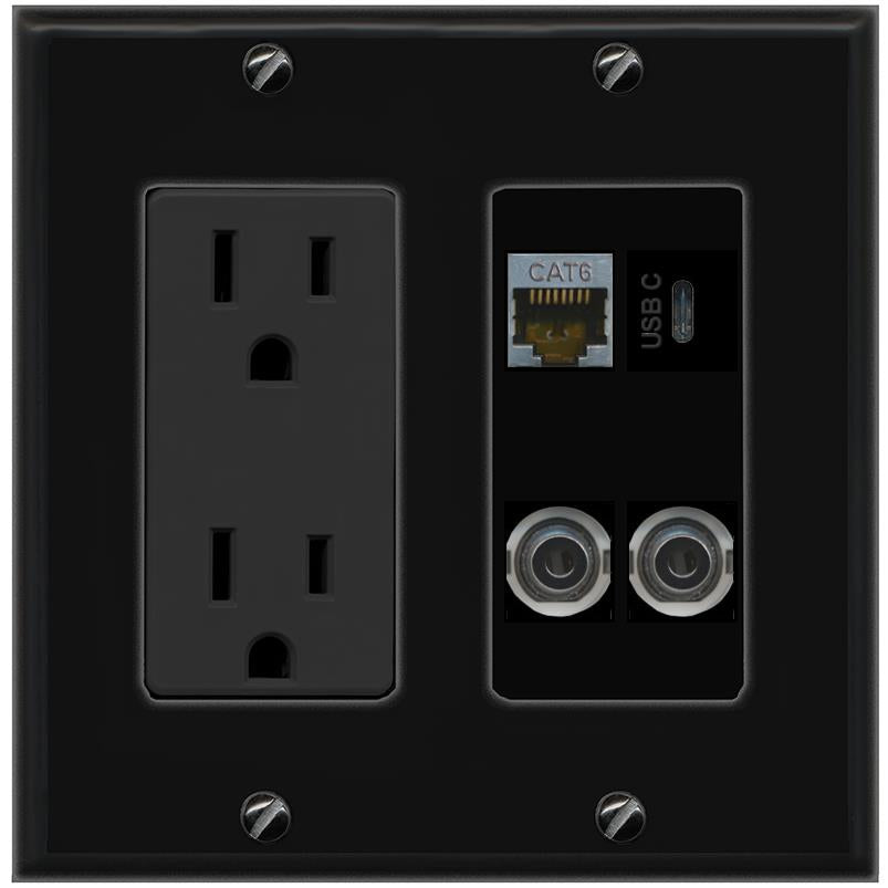 2 3.5mm CAT6-SHIELDED USBC Wall Plate [Black]