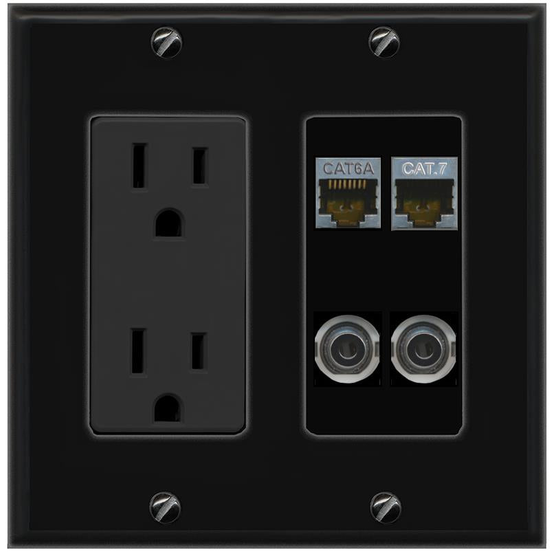 2 3.5mm CAT6A CAT7 Wall Plate [Black]