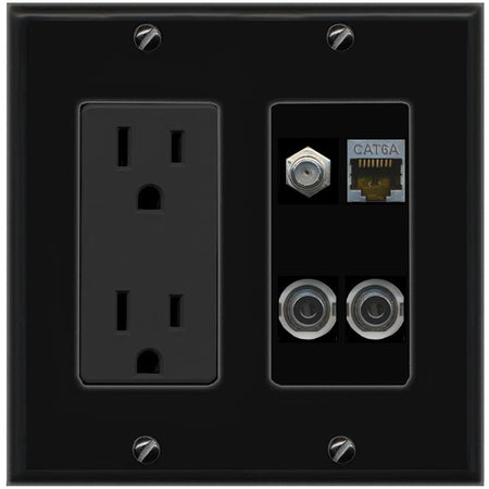 2 3.5mm CAT6A COAX Wall Plate [Black]