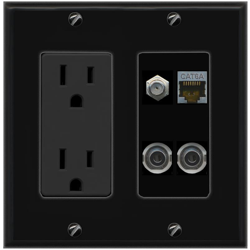 2 3.5mm CAT6A COAX Wall Plate [Black]