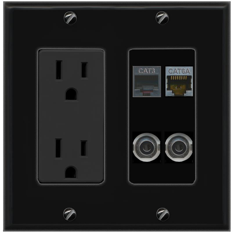 2 3.5mm CAT6A PHONE Wall Plate [Black]