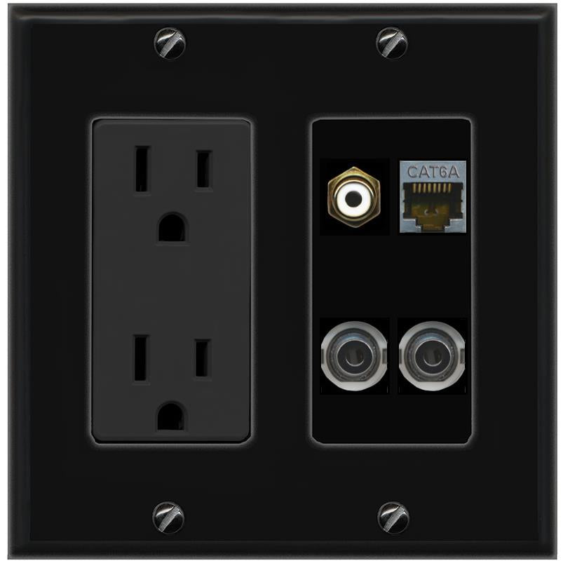 2 3.5mm CAT6A RCA-WHITE Wall Plate [Black]