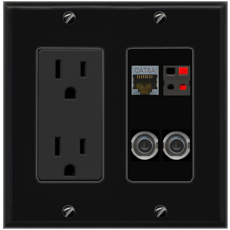 2 3.5mm CAT6A SPEAKER Wall Plate [Black]