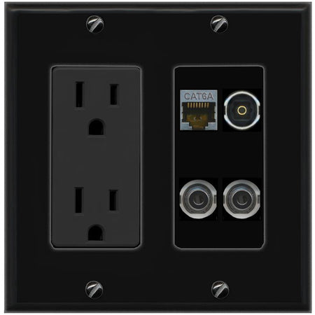 2 3.5mm CAT6A TOSLINK Wall Plate [Black]