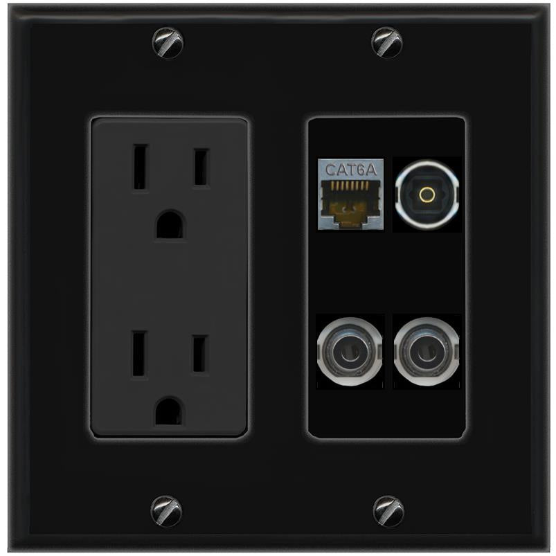 2 3.5mm CAT6A TOSLINK Wall Plate [Black]