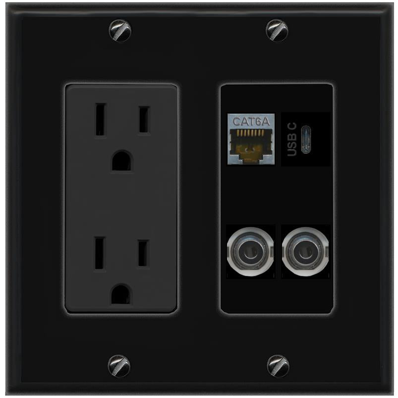 2 3.5mm CAT6A USBC Wall Plate [Black]