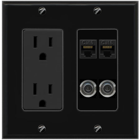 2 3.5mm 2 CAT6 Wall Plate [Black]