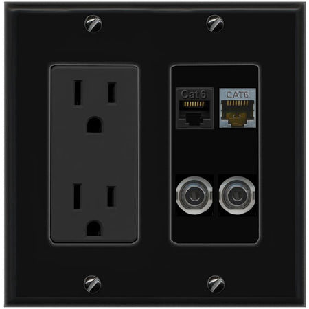 2 3.5mm CAT6 CAT6-SHIELDED Wall Plate [Black]