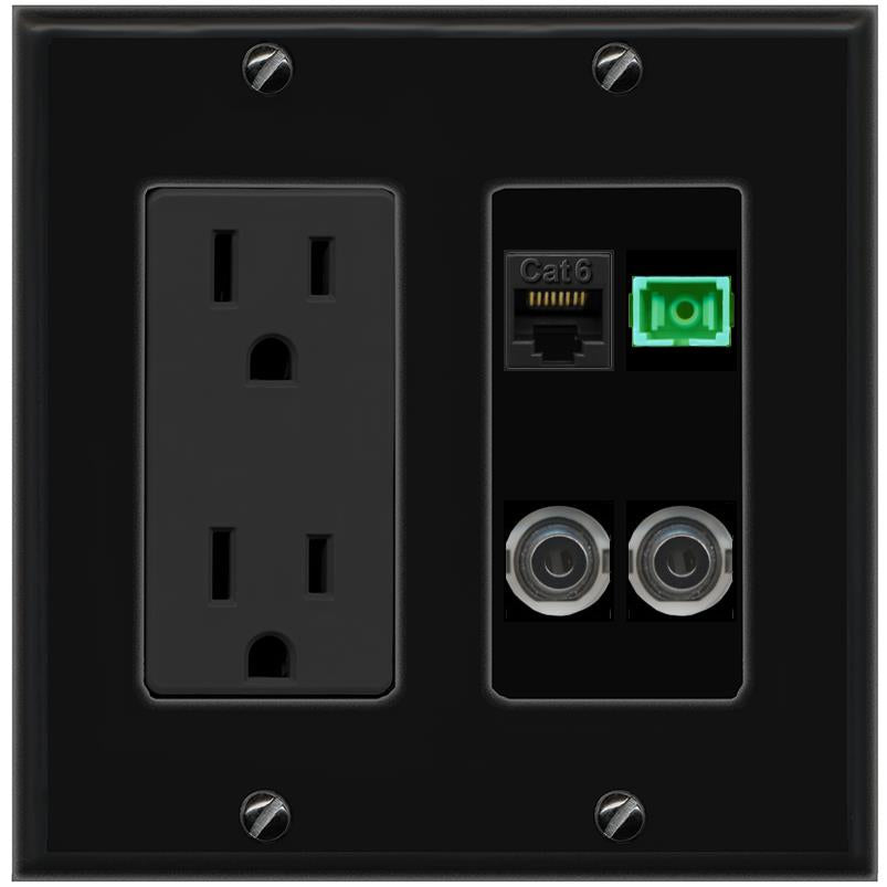 2 3.5mm CAT6 SC-APC-SX Wall Plate [Black]