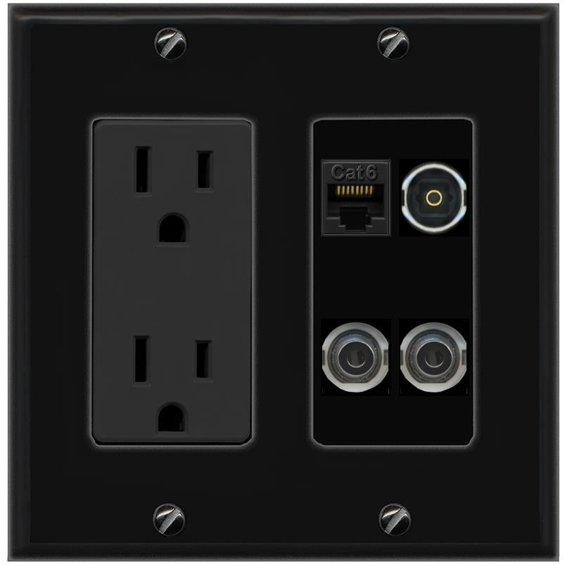 2 3.5mm CAT6 TOSLINK Wall Plate [Black]