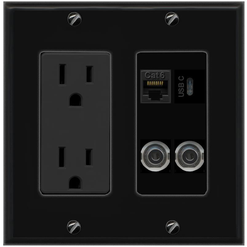 2 3.5mm CAT6 USBC Wall Plate [Black]