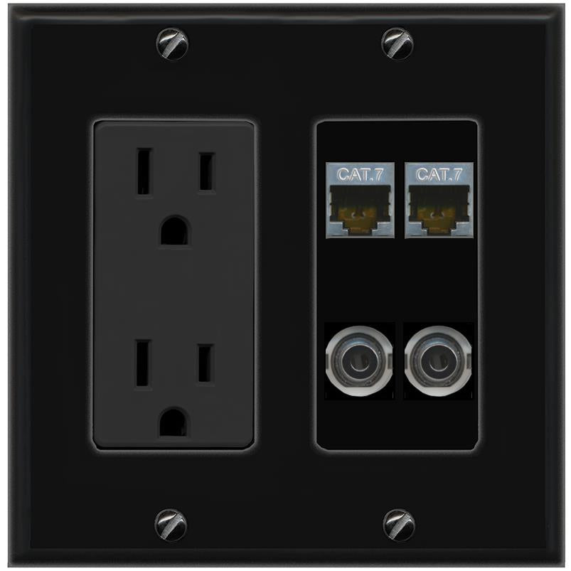 2 3.5mm 2 CAT7 Wall Plate [Black]