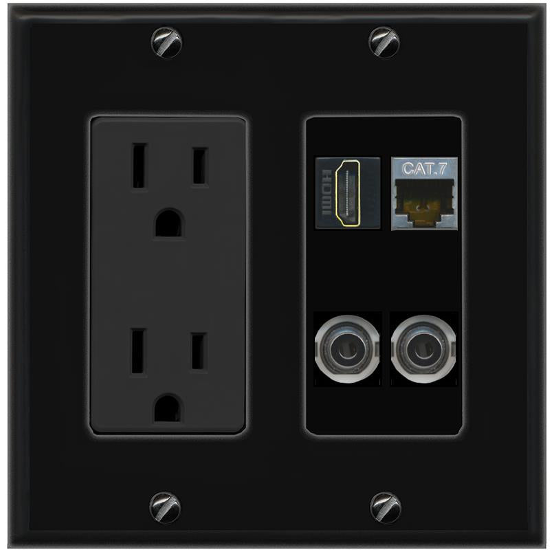 2 3.5mm CAT7 HDMI Wall Plate [Black]