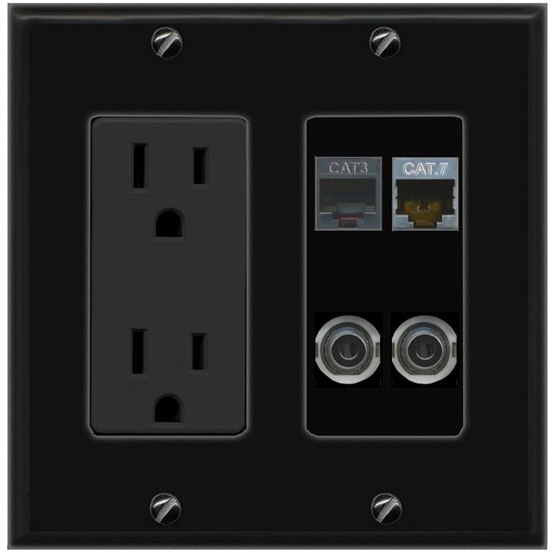 2 3.5mm CAT7 PHONE Wall Plate [Black]