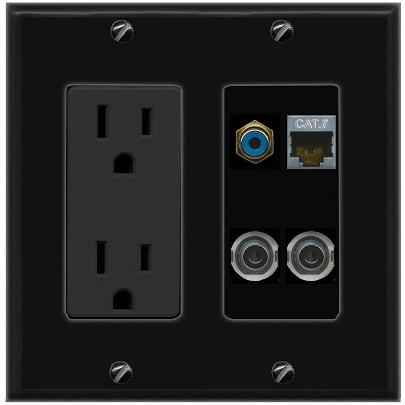 2 3.5mm CAT7 RCA-BLUE Wall Plate [Black]