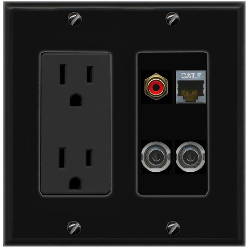 2 3.5mm CAT7 RCA-RED Wall Plate [Black]
