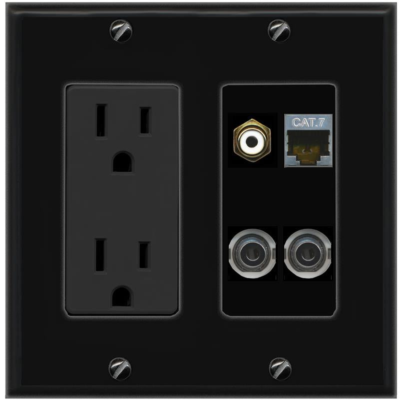 2 3.5mm CAT7 RCA-WHITE Wall Plate [Black]