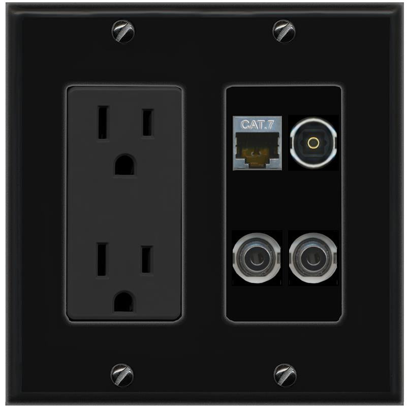 2 3.5mm CAT7 TOSLINK Wall Plate [Black]