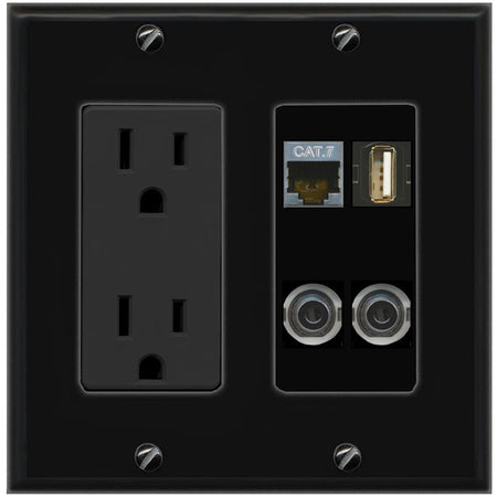 2 3.5mm CAT7 USB2 Wall Plate [Black]