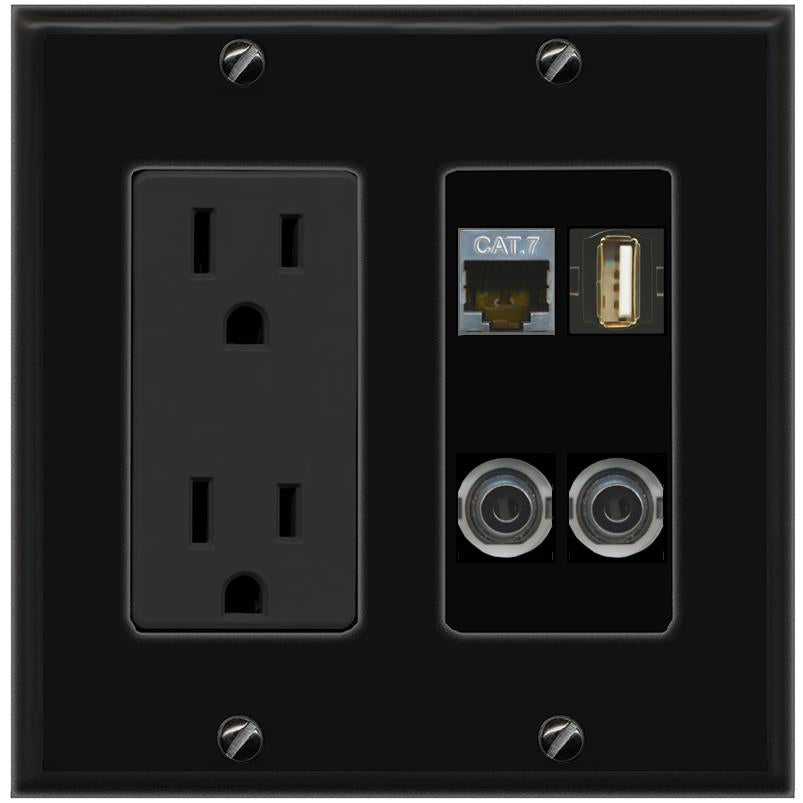 2 3.5mm CAT7 USB2 Wall Plate [Black]