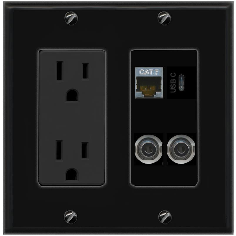 2 3.5mm CAT7 USBC Wall Plate [Black]