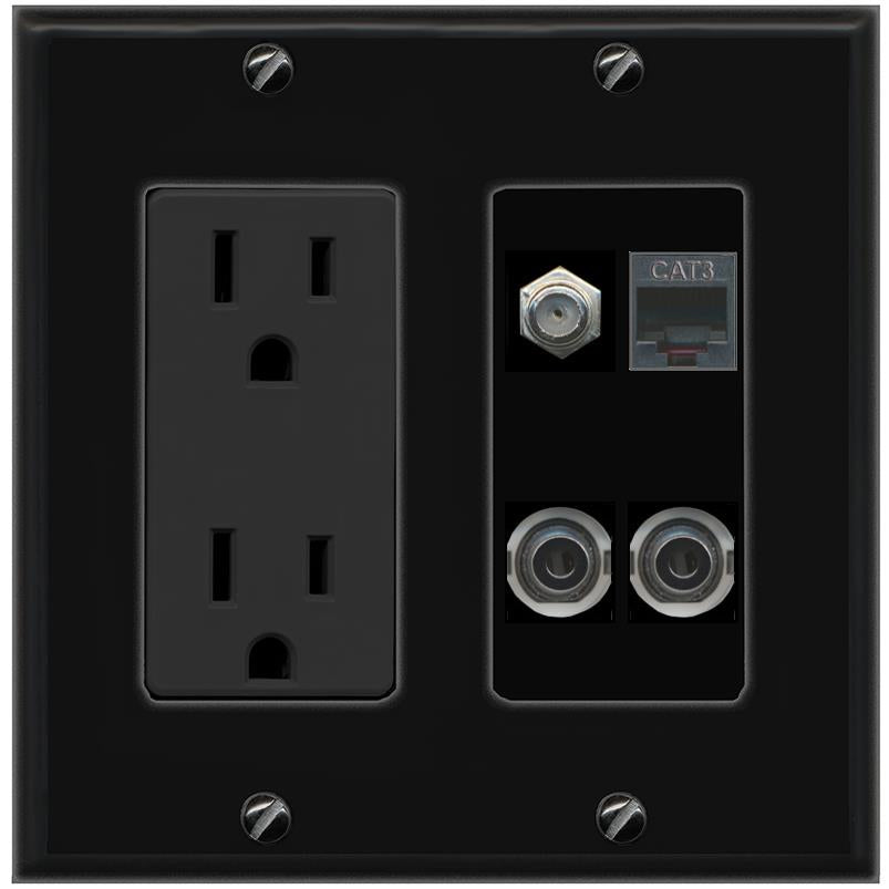2 3.5mm COAX PHONE Wall Plate [Black]