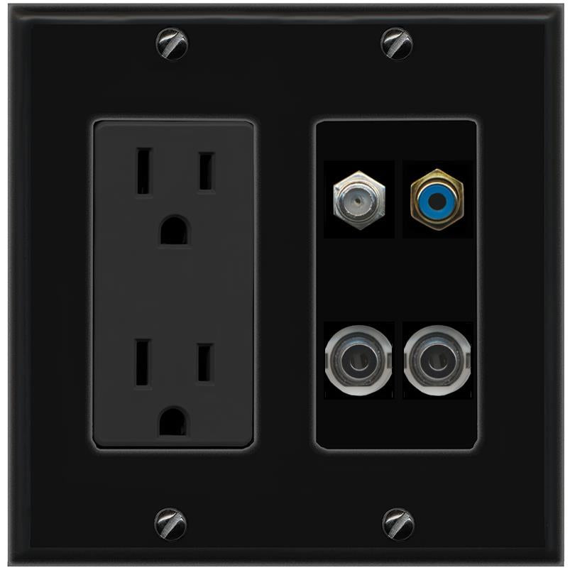 2 3.5mm COAX RCA-BLUE Wall Plate [Black]