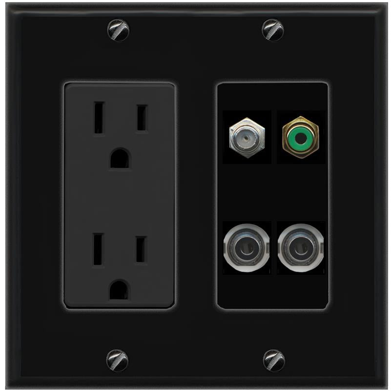 2 3.5mm COAX RCA-GREEN Wall Plate [Black]