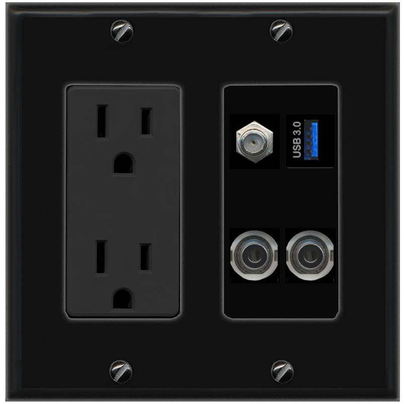 2 3.5mm COAX USB-3 Wall Plate [Black]