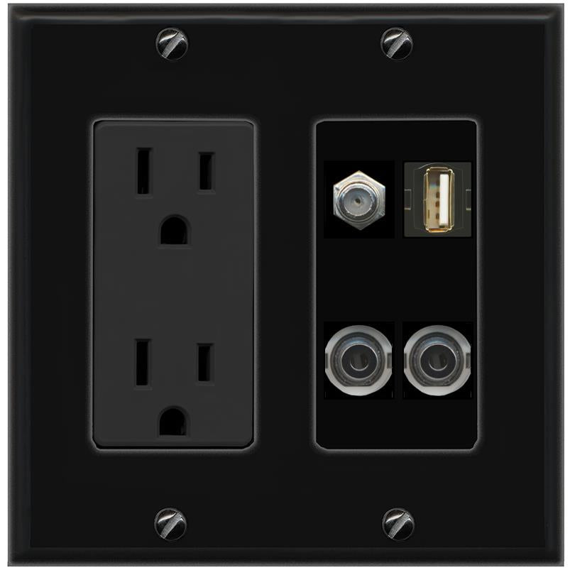 2 3.5mm COAX USB2 Wall Plate [Black]