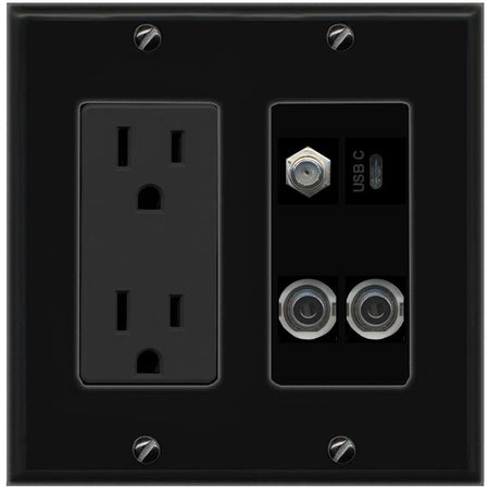 2 3.5mm COAX USBC Wall Plate [Black]
