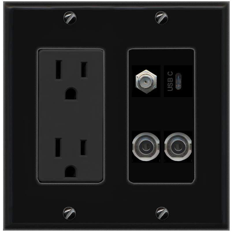 2 3.5mm COAX USBC Wall Plate [Black]