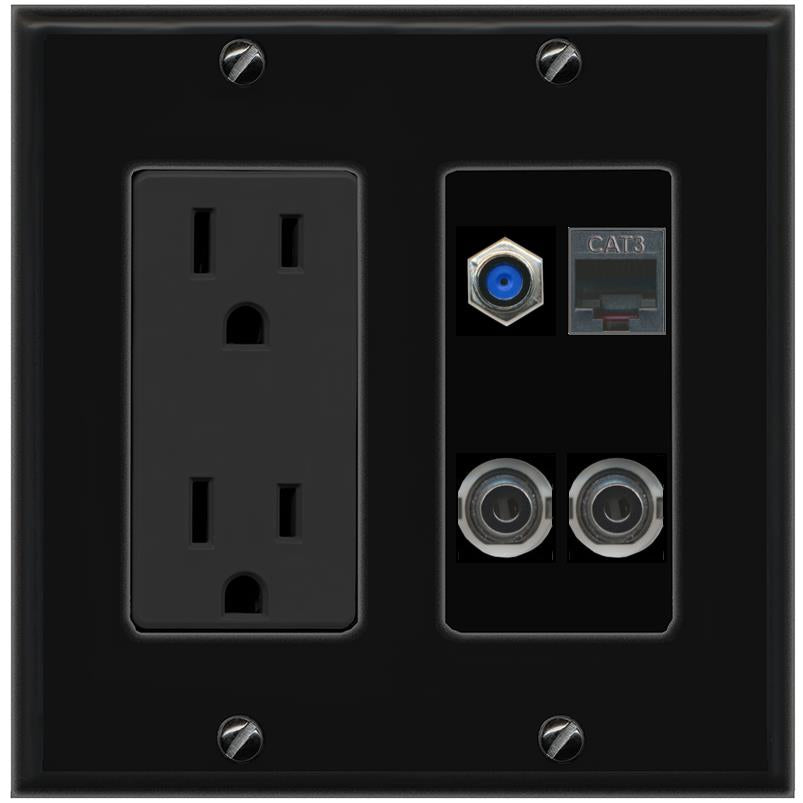 2 3.5mm F81 PHONE Wall Plate [Black]