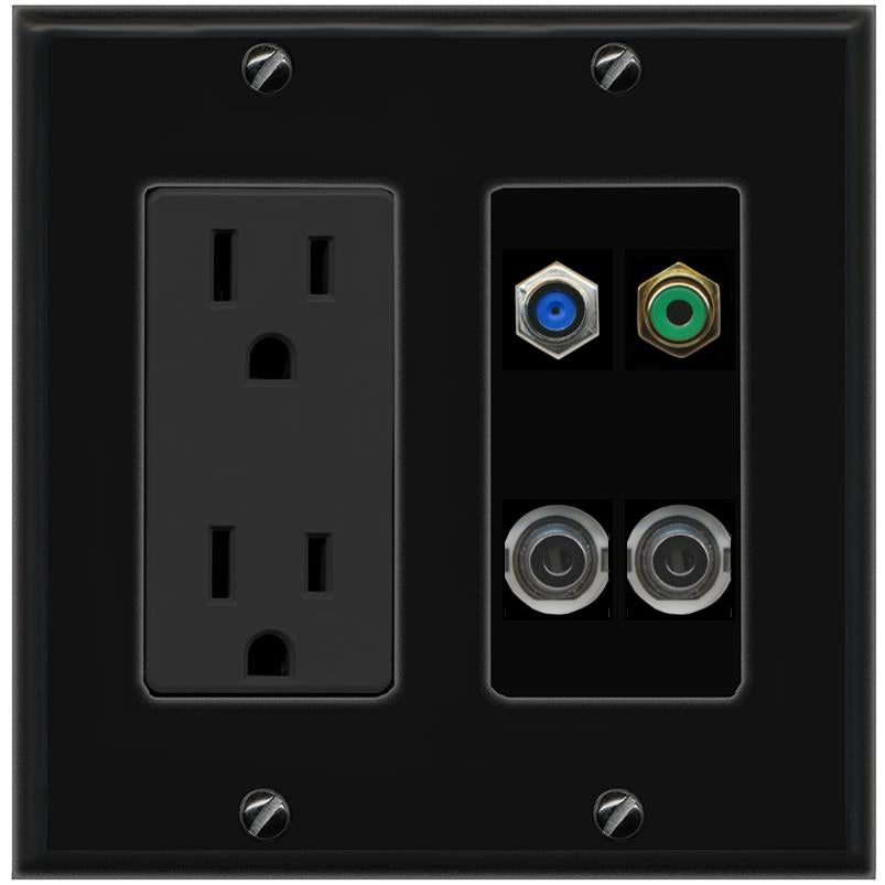 2 3.5mm F81 RCA-GREEN Wall Plate [Black]