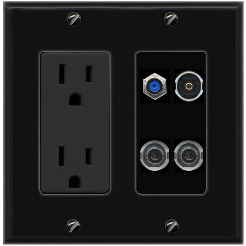 2 3.5mm F81 TOSLINK Wall Plate [Black]