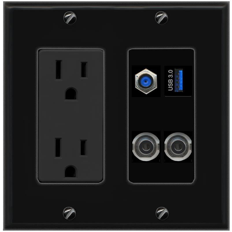 2 3.5mm F81 USB-3 Wall Plate [Black]