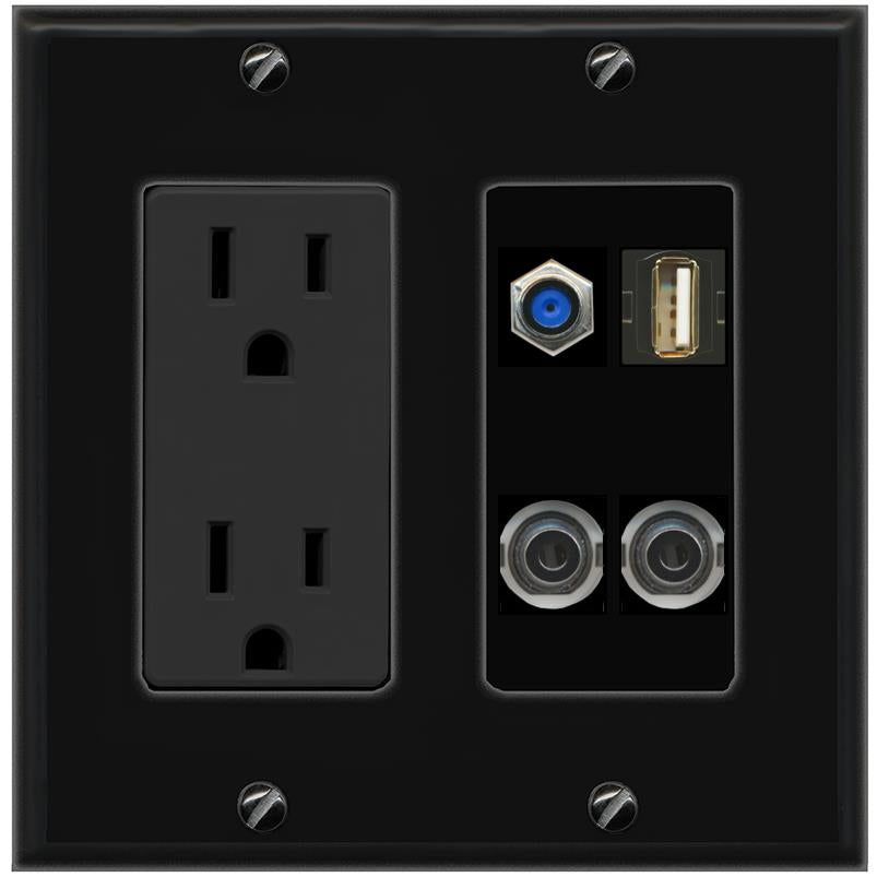 2 3.5mm F81 USB2 Wall Plate [Black]