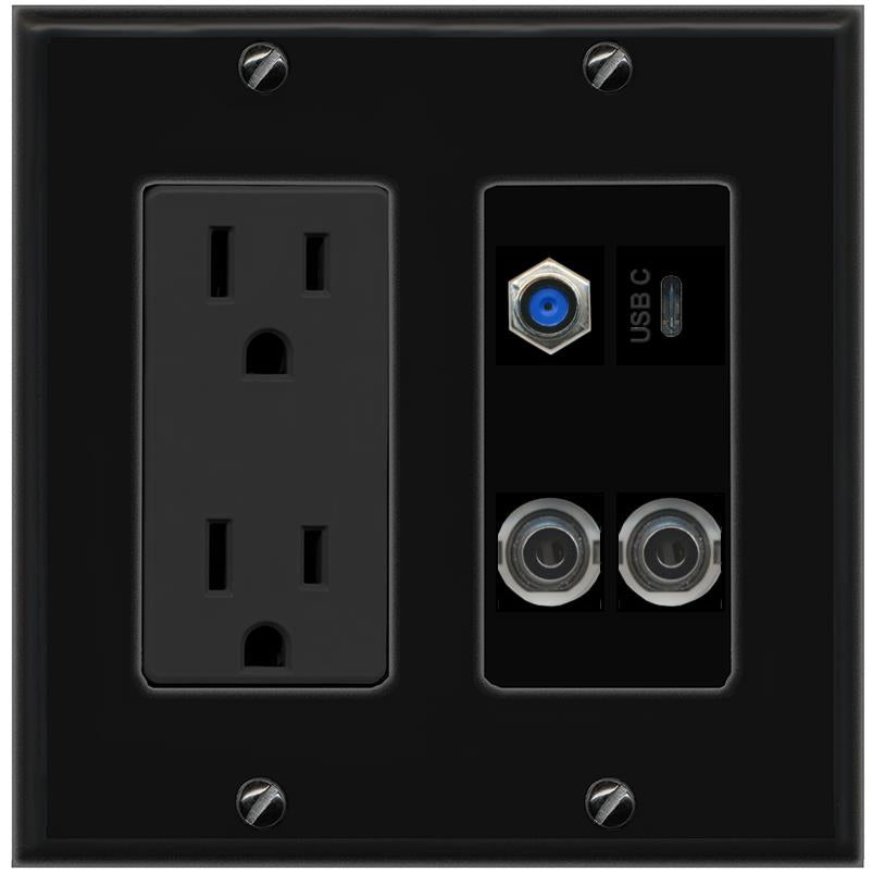 2 3.5mm F81 USBC Wall Plate [Black]